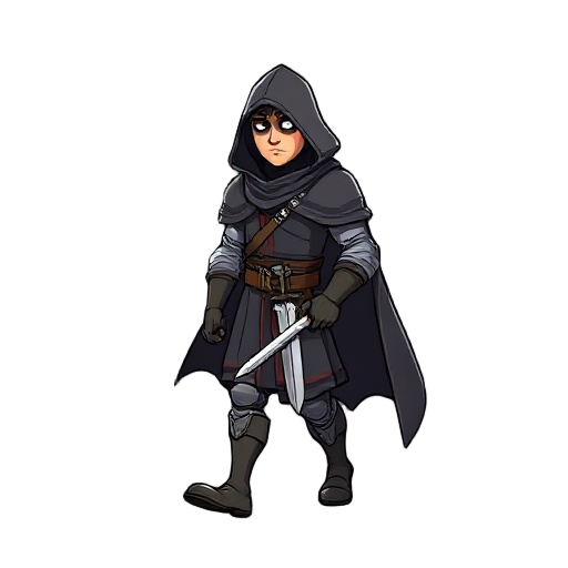 create a soldier wearing a large cape with a sword  walking 