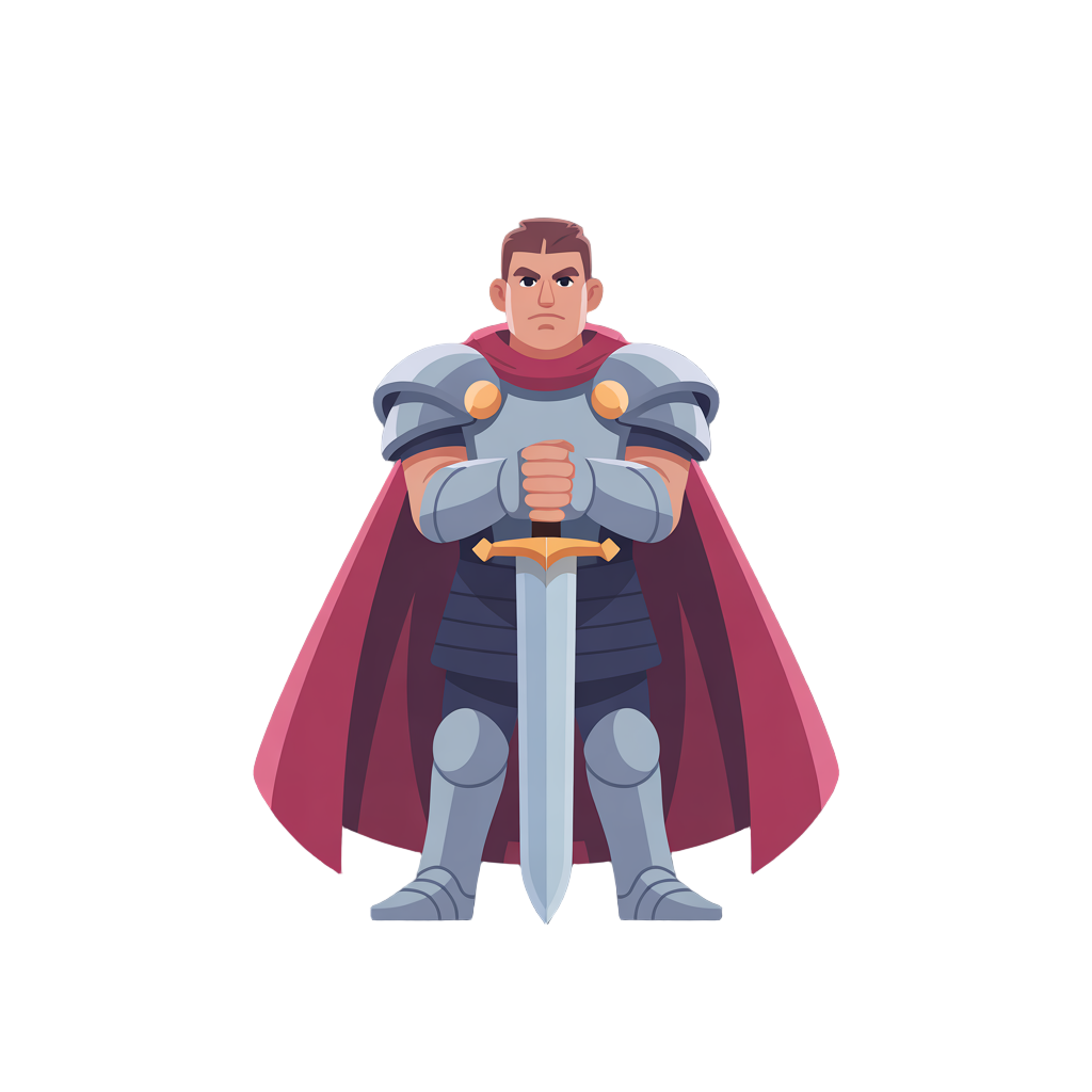 create a soldier wearing a large cape with a sword  walking 