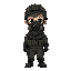 a child wearing military clothing and a gas mask, dark style