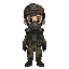 a 14-year-old boy wearing military clothing and a gas mask that covers his entire face, apocalypse style