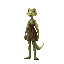 medieval   reptilian humanoid style  human posture  woman  standing  tall  wearing clothes  with a clear walking posture. designed for a retro-style farm simulation game.