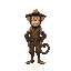 humanoid style  medieval monkey,  human posture,  man  in hat  standing, with clothes and a clear posture when walking. designed for a retro-style farm simulation game.