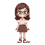 girl, wearing a skirt, with a white shirt, brown hair, green eyes, fair skin, glasses, platform character 