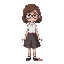 girl, wearing a skirt, with a white shirt, brown hair, green eyes, fair skin, glasses, platform character 