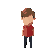 a simple character with a large head, short brown hair, a red shirt, dark blue pants, and black shoes. minimalist style with subtle details for contrast and clear readability