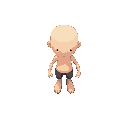humanoid character viewed from a top-down perspective, designed in a simple, minimalistic rpg style. the character should have a larger, rounded head relative to the body, short arms, and small legs