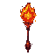 design a magical red staff with glowing lava details, inspired by tibia's pixel art style. include shimmering runes and a fiery aura surrounding it