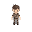 humanoid character viewed from a top-down perspective, designed in a simple, minimalistic rpg style. the character should have a larger, rounded head relative to the body, short arms, and small legs