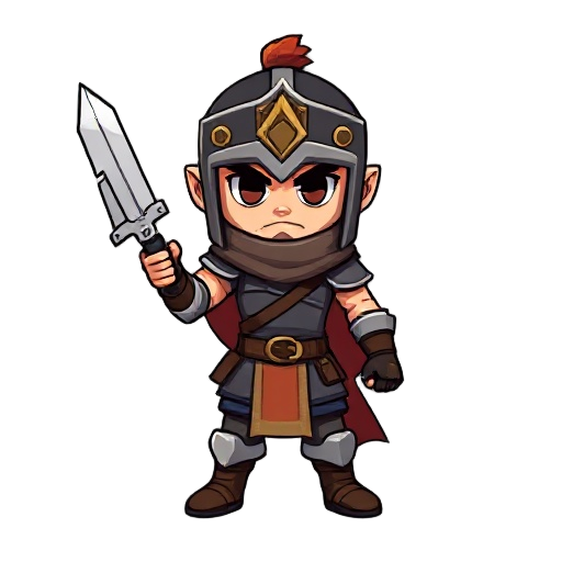 faça um guerreiro sem capacete, ou gorro e todos sem nada nas mãos e no estilo chibi em pixel arte