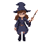 young female wizard in the style of harry potter for a videogame like pokemon with a wand in the right hand
