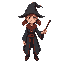 young female wizard in the style of harry potter for a videogame like stardew valley with a wand in the right hand