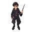 young male wizard in the style of harry potter for a videogame like pokemon with a wand in the right hand