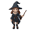 young female wizard in the style of harry potter for a videogame like pokemon with a wand in the right hand