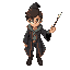young male wizard in the style of harry potter for a videogame like pokemon with a wand in the right hand