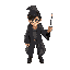 young male wizard in the style of harry potter for a videogame like pokemon with a wand in the right hand