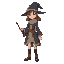 young female wizard in the style of harry potter for a videogame like pokemon with a wand in the right hand