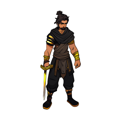 warriors with a sword basic, black pants, villager shots, and a golden bracelet
