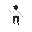 character with shirt white and black pants, make hum right slide with animations walking