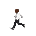 character with shirt white and black pants, make hum right slide with animations walking
