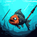 stabbing fish with spear, with a x overlayed on the image. fish are banned