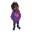 young biracial man with dreads wearing a purple hoodie with a heart on it.