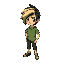young man with side split black and blonde hair and a green shirt. in the style of deltarune