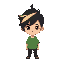 relaxed boy with side split black and blonde hair and a green shirt