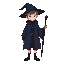 a boy witch, with a dark blue coat, a black under coat and a dark brown wand, simple and clean, no hat