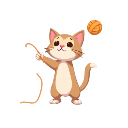 pixelated cat throwing a ball of yarn