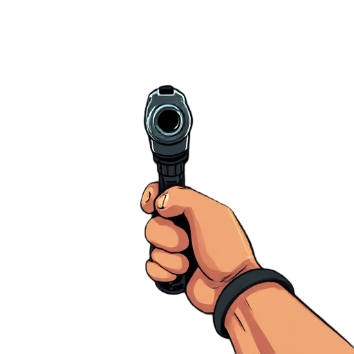 first person veiw of a handgun being held, simmilar to wolfenstien or doom retro.