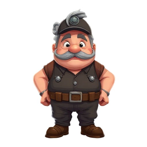 grey haired chubby railway mechanic with moustache
