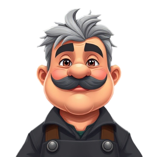 grey haired chubby railway mechanic with moustache