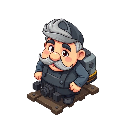 grey haired chubby railway mechanic with moustache