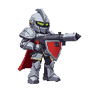 robot dressed as a knight in armour with gun side view