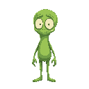 green slime with simple face, vertical orientation