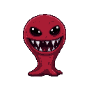 dark red slime with sharp teeth and black eyes, vertical orientation