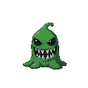 dark green slime with sharp teeth and black eyes, vertical orientation