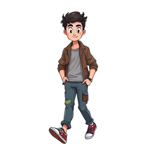 walking young man with 90's clothes 