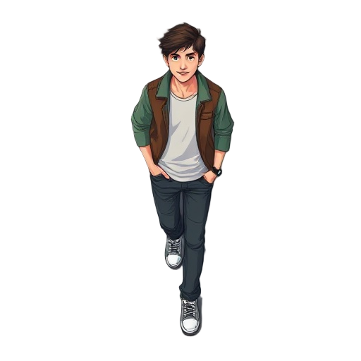 walking young man with 90's clothes 