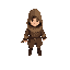 simple swordsman, side view, brown clothes with hood, details like belt, 