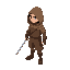 simple swordsman, side look, brown clothes with hood, details like belt,