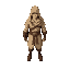 swordsman with beige and brown clothes, belt and hood