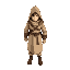 swordsman with beige and brown clothes, belt and hood, side view
