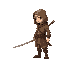 simple swordsman, side look, brown clothes with hood, details like belt,