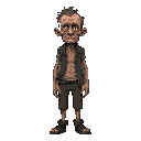 character of a very skinny depressed middle-aged man, his clothing is worn-out, the art style is gritty and minimal .