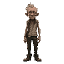 character of a very skinny depressed middle-aged man, his clothing is worn-out, the art style is gritty and minimal .