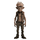 character of a very skinny depressed middle-aged man, his clothing is worn-out, the art style is gritty and minimal .