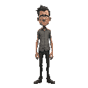 character of a skinny depressed middle-aged father, the art style is gritty and minimal .