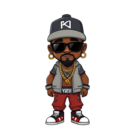 a pimp with gold earrings, beard and chain,hiphop  clothes and hats, brown skin, lots of style, y2k, just the body and head
