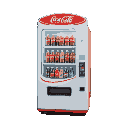 vending machine displaying sodas: coca-cola.